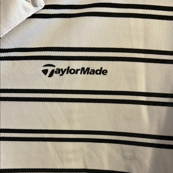 TaylorMade White and Black Striped Polo Shirt - Picture 2 of 3